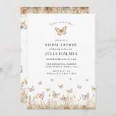 バタフライウォーターカラーワイルドフラワーブライダルシャワー 招待状 (正面/裏面)