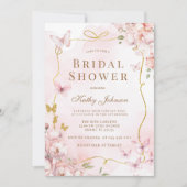 バタフライウォーターカラー洗浄ブライダルシャワー 招待状 (正面)