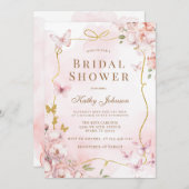 バタフライウォーターカラー洗浄ブライダルシャワー 招待状 (正面/裏面)