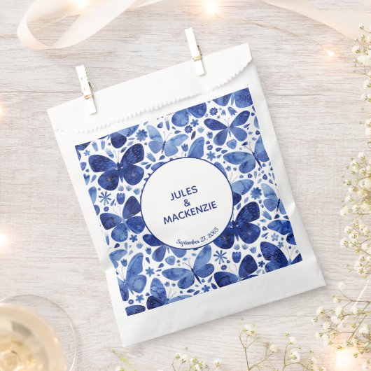 バタフライウォーターカラー結婚ブルー フェイバーバッグ (クリップ留めされた状態)