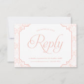 バタフライウォーターカラー花模様赤面ピンク 出欠カード (正面)