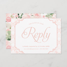 バタフライウォーターカラー花模様赤面ピンク 出欠カード