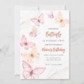 バタフライウォーターカラー誕生日招待状 招待状 (正面)