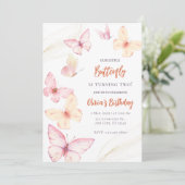 バタフライウォーターカラー誕生日招待状 招待状 (スタンド正面)