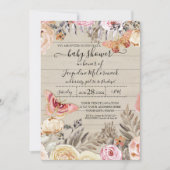 バタフライウォーターカラー赤面フローラバラ素朴ウッド 招待状 (正面)