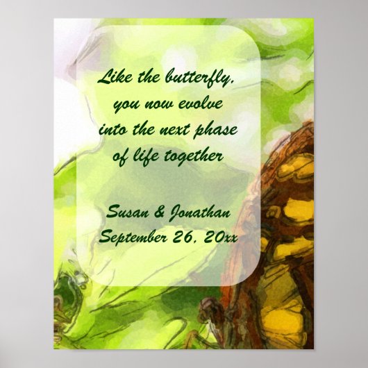 バタフライウォーターパーソナライズされたカラー結婚アート ポスター (正面)
