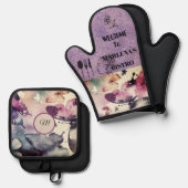 バタフライウォーター色 鍋つかみ&鍋敷きセット (正面/裏面)