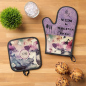 バタフライウォーター色 鍋つかみ&鍋敷きセット (トップダウン)