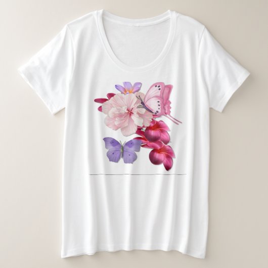 バタフライエキゾチックフローラ プラスサイズTシャツ (デザイン正面)