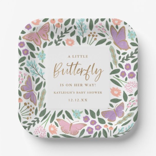 バタフライエレガントガーデン赤ちゃんシャワー ペーパープレート (正面)