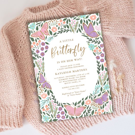 バタフライエレガントガーデン赤ちゃんシャワー 招待状