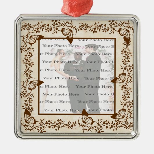 バタフライエレガントスクエアシルバーオーナメント メタルオーナメント (正面)