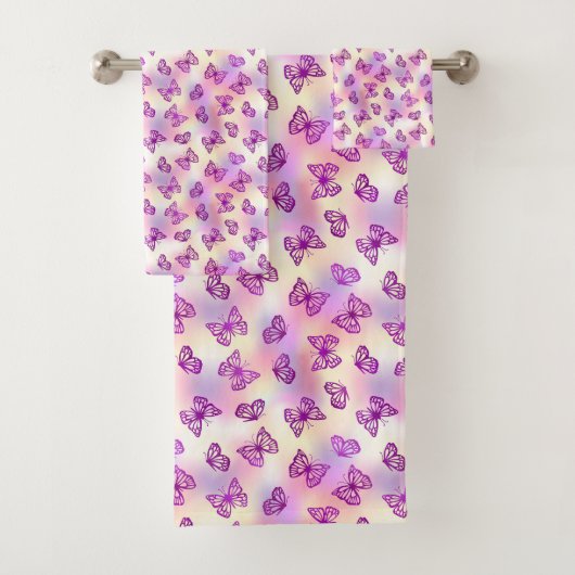 バタフライエレガントパターンピンクパステルデザイン バスタオルセット (インサイチュ)