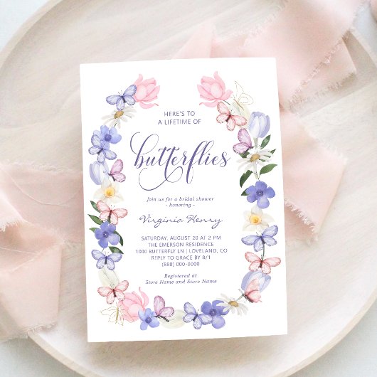 バタフライエレガントブライダルシャワー 招待状