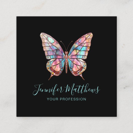 バタフライエレガントブラックスクエアビジネス スクエア名刺 (正面)