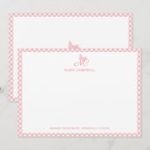 バタフライエレガントモノグラムピーチピンクジンガム ノートカード (正面/裏面)