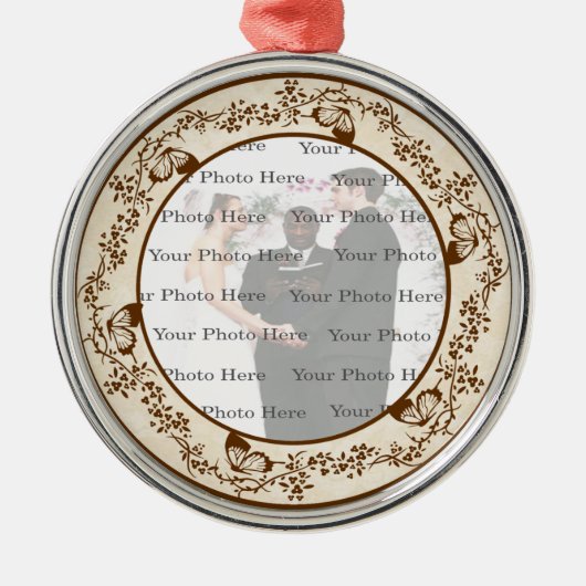 バタフライエレガントラウンドシルバーオーナメント メタルオーナメント (正面)