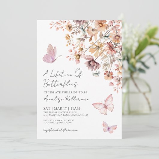 バタフライエレガントワイルドフラワーズブライダルシャワー 招待状 (スタンド正面)
