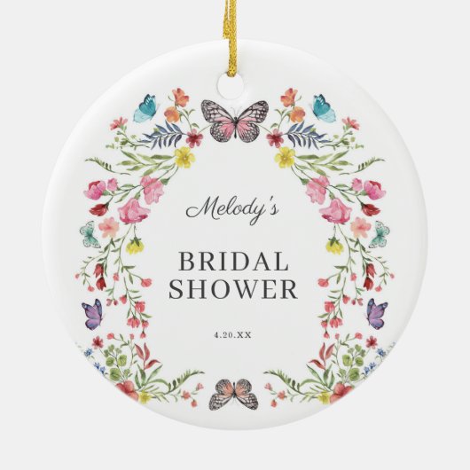 バタフライエレガントワイルドフラワーフローラブライダルシャワー セラミックオーナメント (裏面)