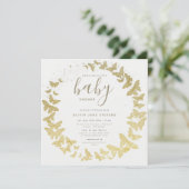 バタフライエレガント金ゴールドボクラシックホBABYシャワー 招待状 (スタンド正面)