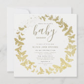 バタフライエレガント金ゴールドボクラシックホBABYシャワー 招待状 (正面)