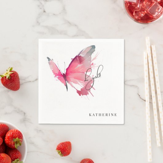 バタフライオガールカスタムホワイトベビーシャワーナプキン スタンダードカクテルナプキン (インサイチュ)