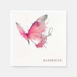 バタフライオガールカスタムホワイトベビーシャワーナプキン スタンダードカクテルナプキン