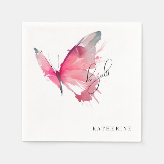 バタフライオガールカスタムホワイトベビーシャワーナプキン スタンダードカクテルナプキン (正面)