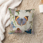 バタフライオレンジブルーボタニカルヴィンテージフローラアート クッション (ブランケット)