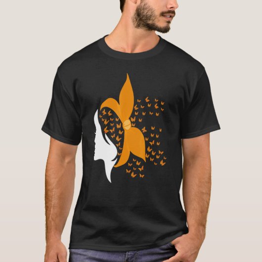 バタフライオレンジリボン多発性硬化症アワール Tシャツ (正面)