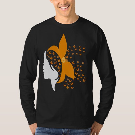 バタフライオレンジリボン多発性硬化症アワール Tシャツ (正面)