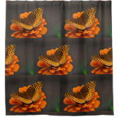 バタフライオンオレンジ《植物》百日草パターン シャワーカーテン (正面)