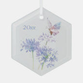 バタフライオンガーデン花フローラ水彩アート ガラスオーナメント (正面)