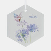 バタフライオンガーデン花フローラ水彩アート ガラスオーナメント (裏面)