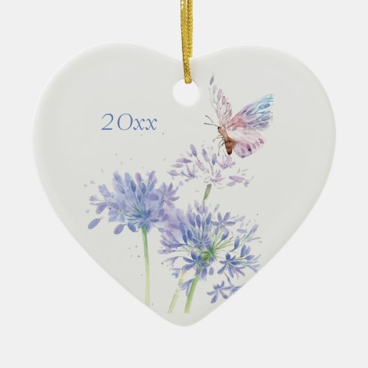 バタフライオンガーデン花フローラ水彩アート セラミックオーナメント (正面)