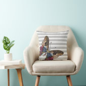 バタフライオングレーと白ストライプ色 クッション (椅子)