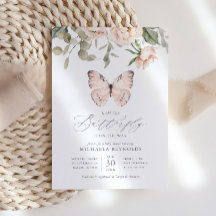 バタフライオンザウェイピンクフローラガールベビーシャワー