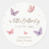 バタフライオンザウェイベビーシャワーメッセージカード ラウンドシール (正面)