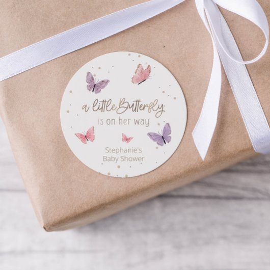バタフライオンザウェイベビーシャワーメッセージカード ラウンドシール