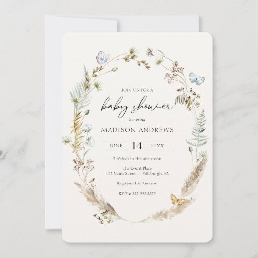 バタフライオンザウェイボホベビーシャワー招待状 招待状 (正面)