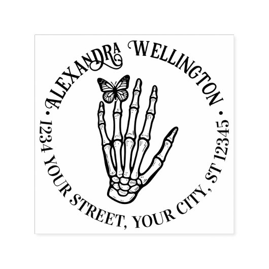 バタフライオンスケルトンハンドネーム差出人住所 セルフインキングスタンプ (デザイン)