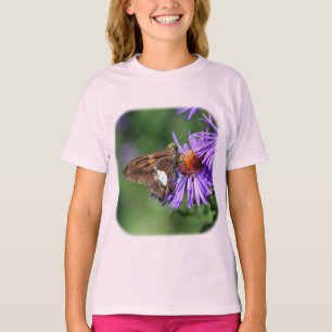 バタフライオンパープルアスター自然 Tシャツ
