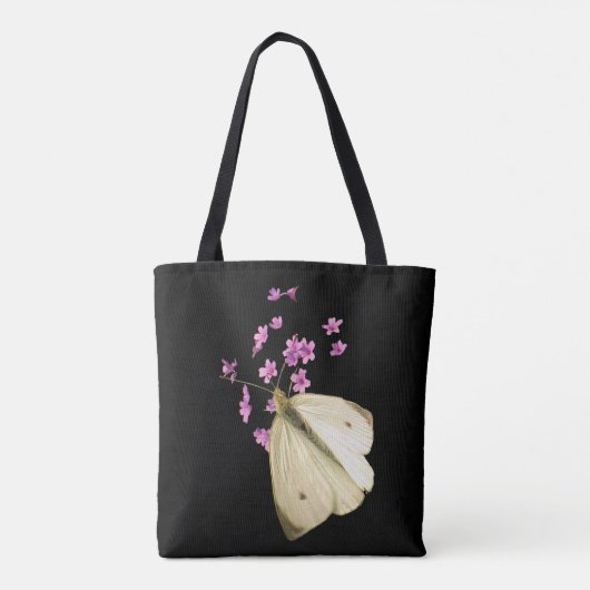 バタフライオンピンクガーデンフラワーズオートバッグフローラ トートバッグ (裏面)