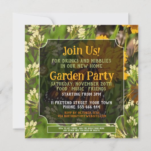 バタフライオンフラワーガーデン引っ越し祝いパーティーパーティー 招待状 (裏面)