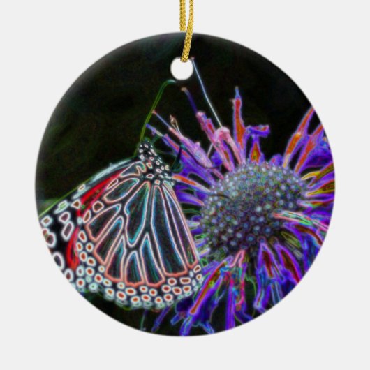 バタフライオンフラワーデジタルアートオーナメント セラミックオーナメント (正面)