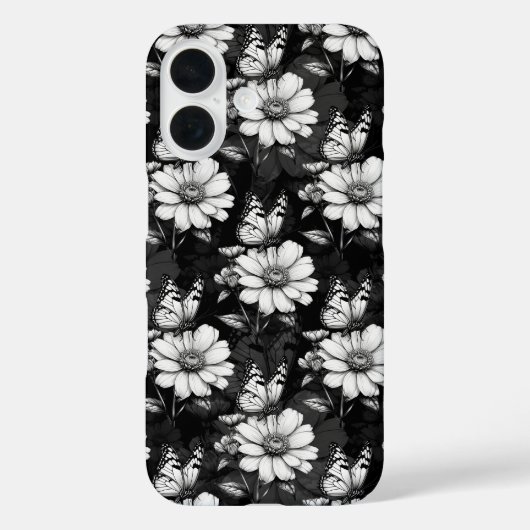 バタフライオンフラワーパターンデザイン – 黒 Case-Mate iPhoneケース (裏面)