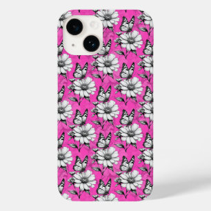 バタフライオンフラワーパターンピンクデザイン Case-Mate iPhone 14ケース
