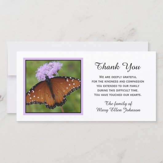 バタフライオンフラワー悔やみや弔慰ありがとう サンキューカード (正面)