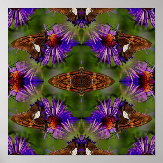 バタフライオンフラワー自然アート抽象芸術 ポスター (正面)
