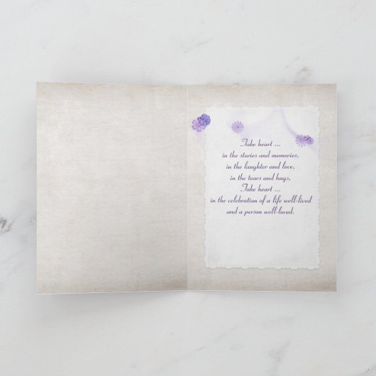 バタフライオン薄紫フラワー悔やみや弔慰 カード (内部)